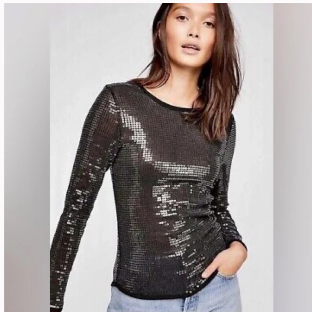 Michael Kors Sequined Gray Long Sleeved Top